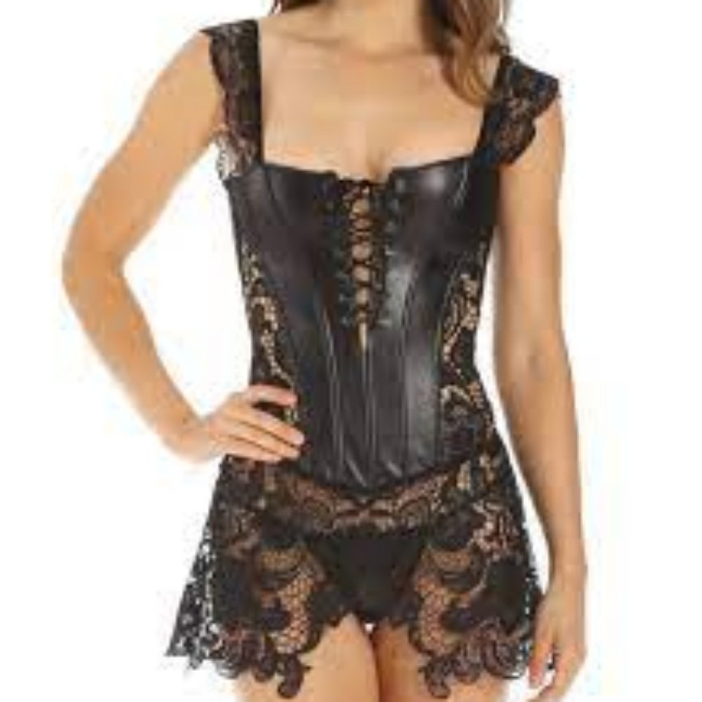 Dreamgirl Faux Leather and Venice Lace Corset